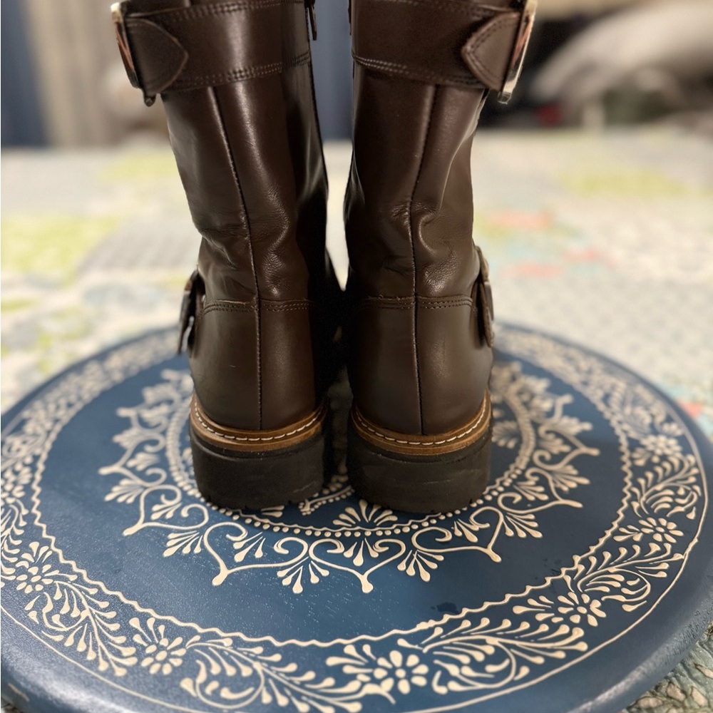 FABIANELLI Made In Italy Leather Mid Lug Booties With 2 Buckles, Sz 8 - Picture 5 of 12